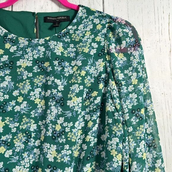 Banana Republic Green Floral Midi Dress Tall M Cottagecore Fall Boho - Picture 5 of 16